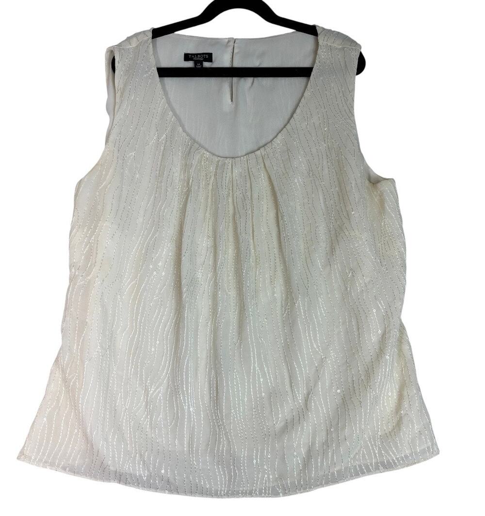 TALBOTS WOMEN'S SILK CREAM COLOR SLEEVELESS SEQUIN TOP SIZE 14